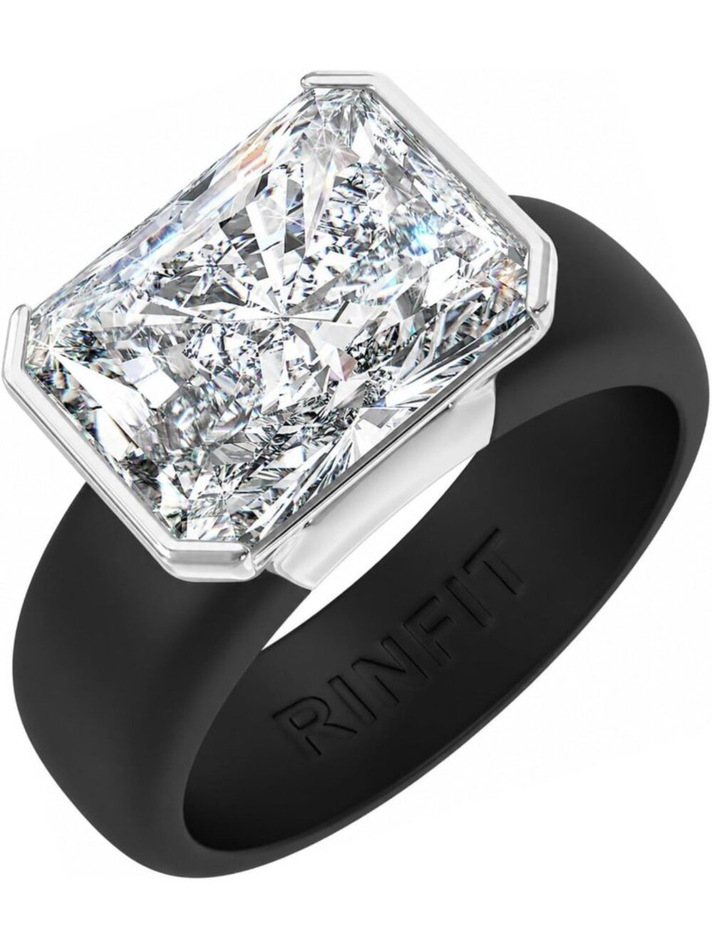 Stylish Silicone Ring with CZ Stone, East-West Radiant Cut, Perfect for Active